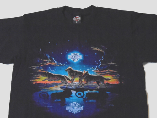 Vintage 90s Harley Davidson T-Shirt Single Stitch Running Wolves Georgia Medium