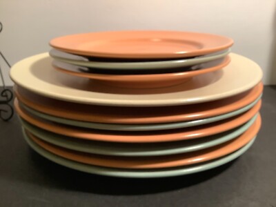 Libbey Tableware Speckled Beige, Coral, Mint Stoneware Dinner & Salad Plates