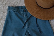 Vintage 70s Worrrn Ripped Green Flat Front Flared Pants by Love Stitch size 28