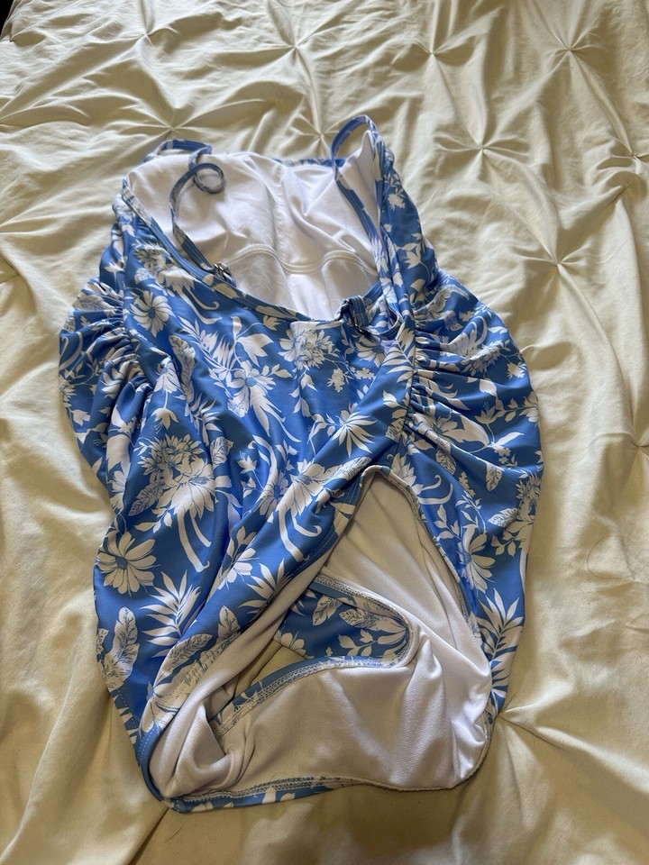Pinkblush Maternity One Piece Swimsuit XL Blue White Floral eBay