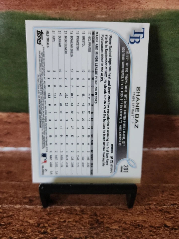 2022 Topps Chrome Sonic Base Refractor #201 Shane Baz - Tampa Bay Rays - Image 2 of 2