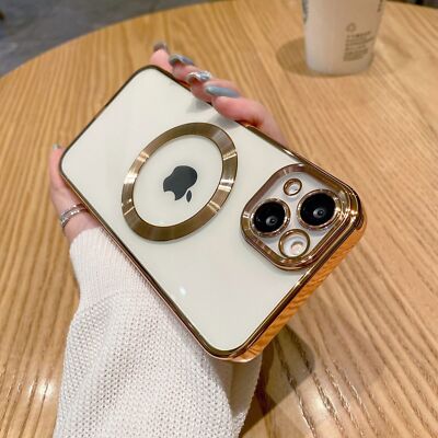 Clear Case For Apple iPhone 16 15 Pro Max 14 13 12 Slim Plating Mag Safe Cover 