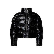 Nwt Fabletics Black Shine Wander Puffer Jacket Zipper High Collar Womens Size S