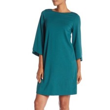 LAFAYETTE 148 New York Teal Blue Wool Lycra 3/4 Sleeve Shift Work Dress 16 = XL