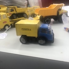 Vintage Tonka Delivery Box Truck Yellow Blue Pressed Steel JAPAN 3.75"