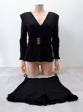 Francesca Couture Womens 2 Piece Outfit Set Size 8-10 Black Top And Shorts VGC