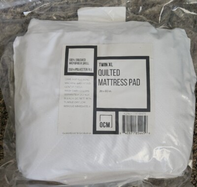 Mattress Pad Twin XL Quilted OCM 39 x 80 White Brushed Microfiber Shell