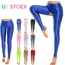 Women's Yoga Fitness Pants Glossy Open Crotch Tights Sports Skinny Shapewear