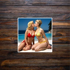 Pinup girl sticker vinyl decal woman blonde bombshell cleavage seductive lesbian