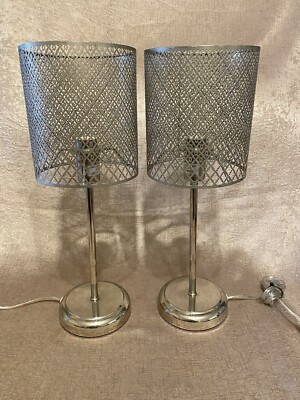 Pair Of Next Chrome Touch Table Bedside Lamps Laser Cut Metal