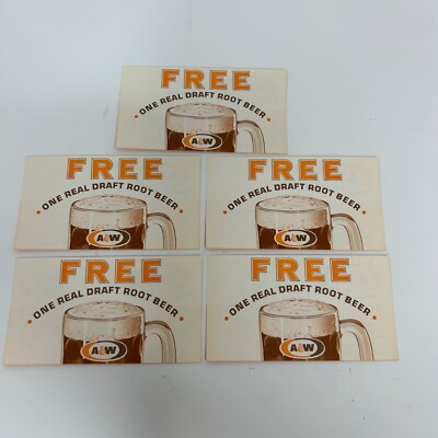 Lot of 5 Vintage A&W Free Root Beer Cards NEW Never Used 1970's Printed in USA
