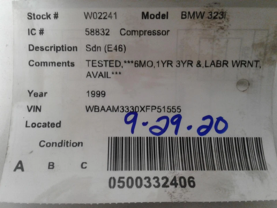 Compresor de aire acondicionado usado se adapta a: BMW 323i Sdn E46 1999 grado A Foto 4 de 4