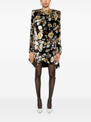 Saint Laurent Floral -print velvet wrap dress Size 38/ M