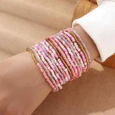 Pink White Multi Color Se*ed Bead Beach Bracelet Gold Se*ed Beaded Multi Rows