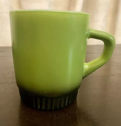 Vintage Anchor Hocking Fire King Avocado Green Black Coffee Mug Cup milk glass