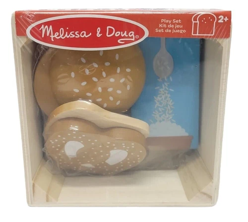 Melissa & Doug Toddlers Bread Bun Pretzel & Rice Play Set Wooden Food Groups Toy