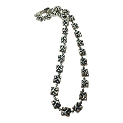 Zina Sterling 925 Silver Etched Square Link Necklace 18 in - 1.86
