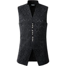 Men Black Brocade Goth Victorian Waistcoat Suit Vest Steampunk Gothic clothes