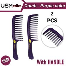 2 Hairdressing Comb Wide Teeth Hairstyling Barbers Comb with Handle Purple color