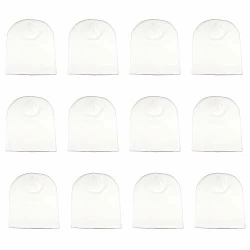 White WHOLESALE LOT OF 12 PLAIN BLANK SOLID SKULL SHORT BEANIE HATS