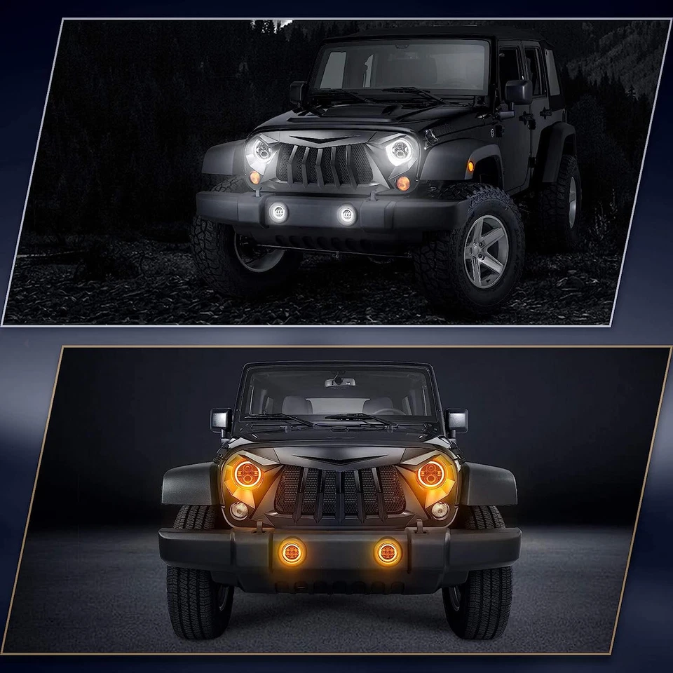 Nuevo Jeep Wrangler JK 07-17 7" Halo LED Faro Luz Antiniebla Giratoria Kit Combo Foto 2 de 4