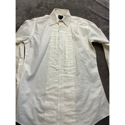 Jos A Bank Executive Collection Tuxedo Shirt Cream Pleated French Cuff 15.5 34