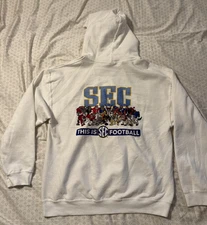 Gildan SEC Football Mascot White 2-Sided Sweatshirt Hoodie - Men’s Large L
