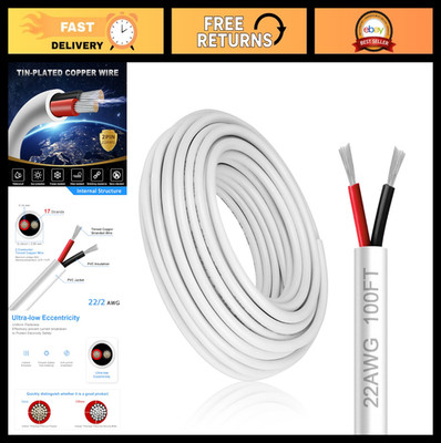 100FT 22 Gauge 2 Conductor Electrical Wire - Low Voltage Stranded PVC Cable for