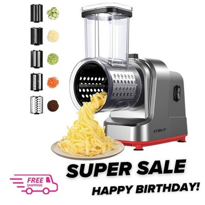 Electric Cheese Grater & Salad Maker, 250W Slicer Shredder with 5 Blade Shapes