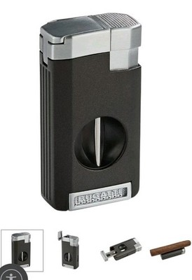 Black Bugatti B8 Triple Torch Lighter, V-Cut, Cigar Rest. New, Never Used!   