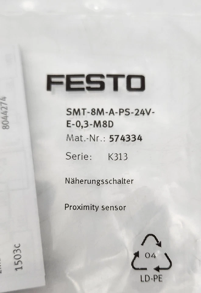 FESTO 574334 SMT-8M-A-PS-24V-E-0,3-M8D Proximity Sensor *EXPEDITE AVAILABLE* - Image 2 of 3