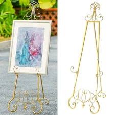 Gold Easel Stand for Sign, Adjustable Height Metal Easel Display Stand with C...