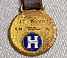 Hupmobile It Pays To Own Gold Tone Porcelain Watch Fob - Very Rare