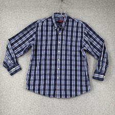 Izod Shirt Men's Sz L Blue Plaid Button Up Long Sleeve 100 Cotton Pocket