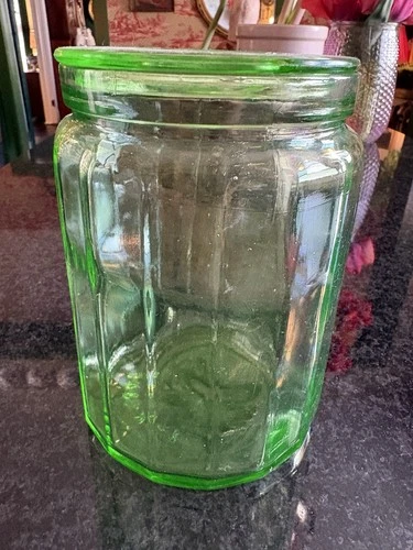 Uranium Glass Green Depression Canister 5.5”