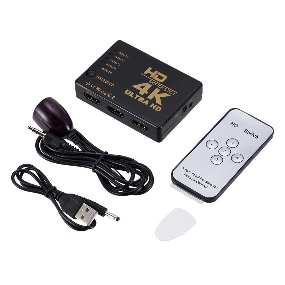 5 In 1 Out HDMI Switch 4K Splitter 5 Port Selector Switcher Hub IR Remote HDTV