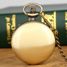 Bronze Smooth Cover Men Women Analog Quartz Pocket Watch FOB Pendant Chain Gift