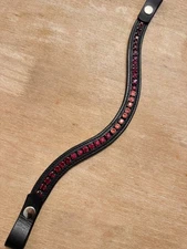 Black Leather Snap On  Browband - Hand Sewn Rhinestones - Pink Rose Ombré  