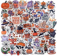 Halloween Stickers, 100 Pcs Halloween Stickers Bulk for Kids, Holographic Waterp