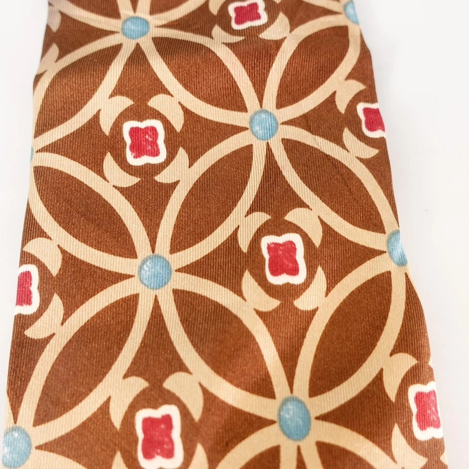 Corbata de cuello Charles Jourdan para hombre marrón floral cuadrilátero seda diseñador de lujo ITALIA Foto 3 de 4