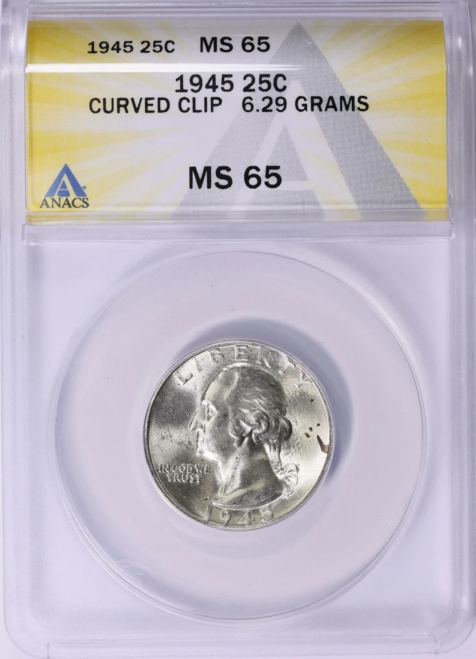 Rippere Collection Error 1945 Washington Quarter Curved Clip 6.29 Grams MS65 - Image 2 of 3