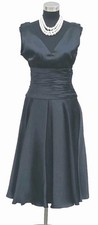  Maggie Boutique Dress Sz 8 Black Fit & Flare Midi Evening V Neck Ruched M 10