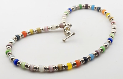 Cats Eye Beaded Necklace Multi Colored Retro Boho Unique 16'' Toggle Vintage