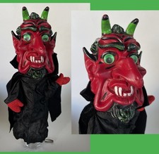 RED DEVIL HAND PUPPET Large Rubber Head GREEN GOOGLY EYES Vintage 1960s UNIQUE