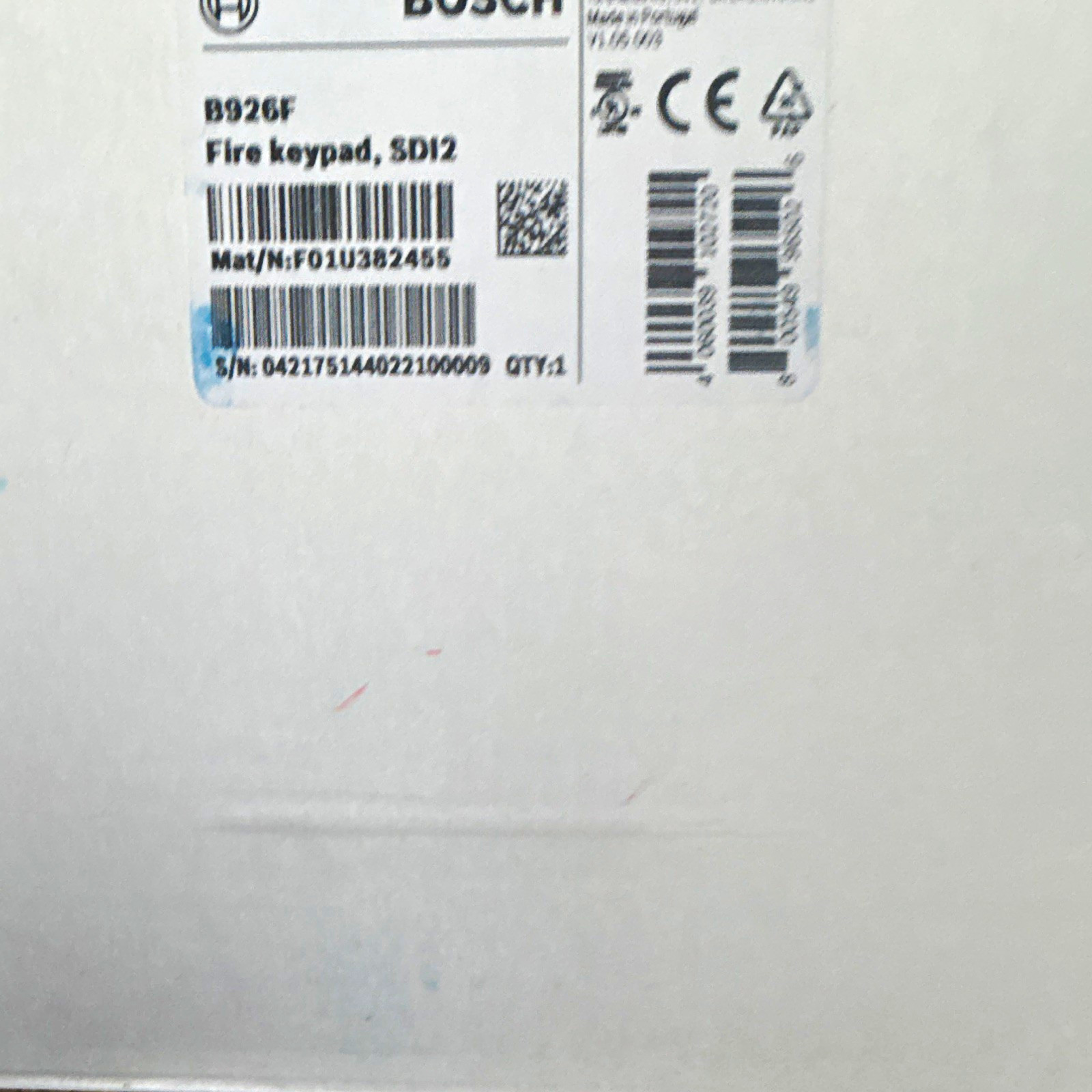 Bosch B926F SDI2 Fire Keypad Control Panel MPN F01U382455