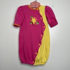 Vintage 90s Color Block Cotton Sleep Gown Little Me 0-3 Months Pink Yellow
