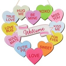 Happy Valentine's Day Hearts Welcome Sign Door Decorations, Valentines Wood W...