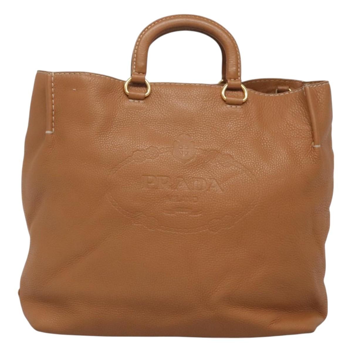 Prada Embossed Logo Convertible Open Tote Vitello Daino Brown Leather Tote Bag thumbnail 18