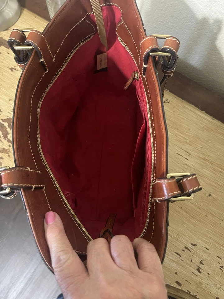 Dooney & Bourke large leather accent shopper tote Plaid White Blue Shoulder Bag - Image 3 of 3