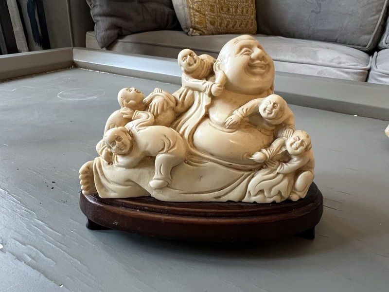 Old Chinese Buddhism Shoushan Stone Happy Laugh Maitreya Buddha Sculpture 5"*4"